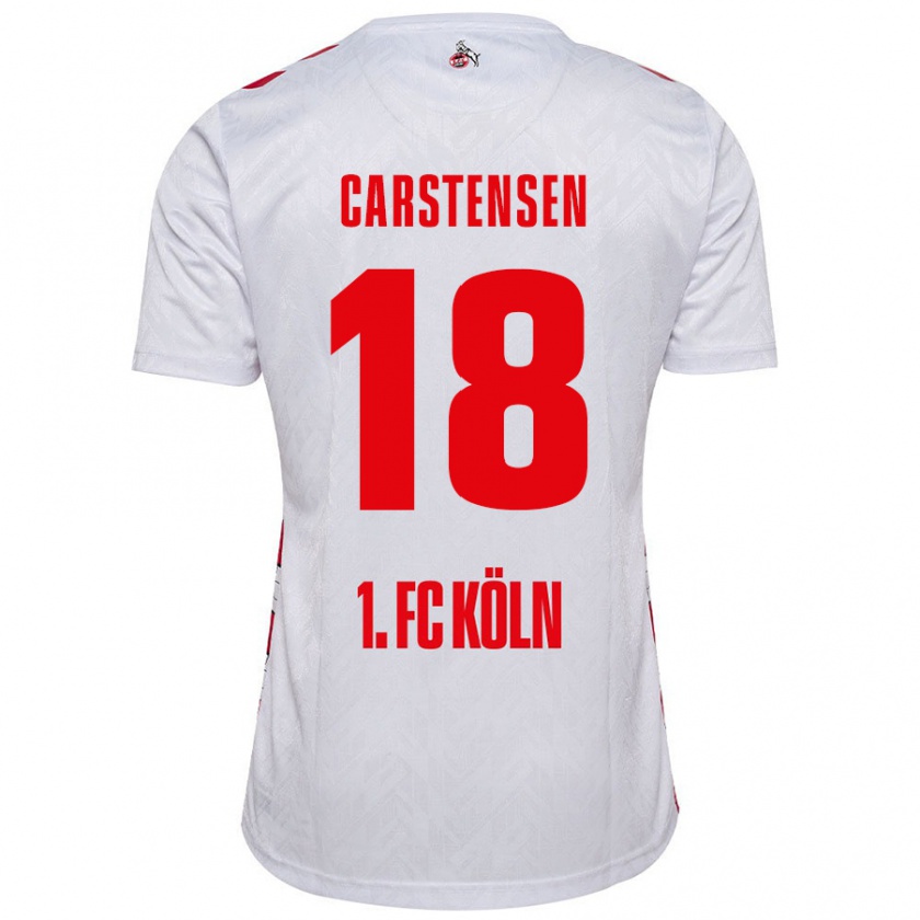 Kandiny Niño Camiseta Rasmus Carstensen #18 Blanco Rojo 1ª Equipación 2024/25 La Camisa