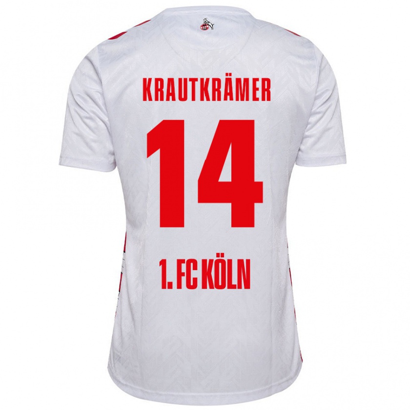 Kandiny Niño Camiseta Jakob Krautkrämer #14 Blanco Rojo 1ª Equipación 2024/25 La Camisa