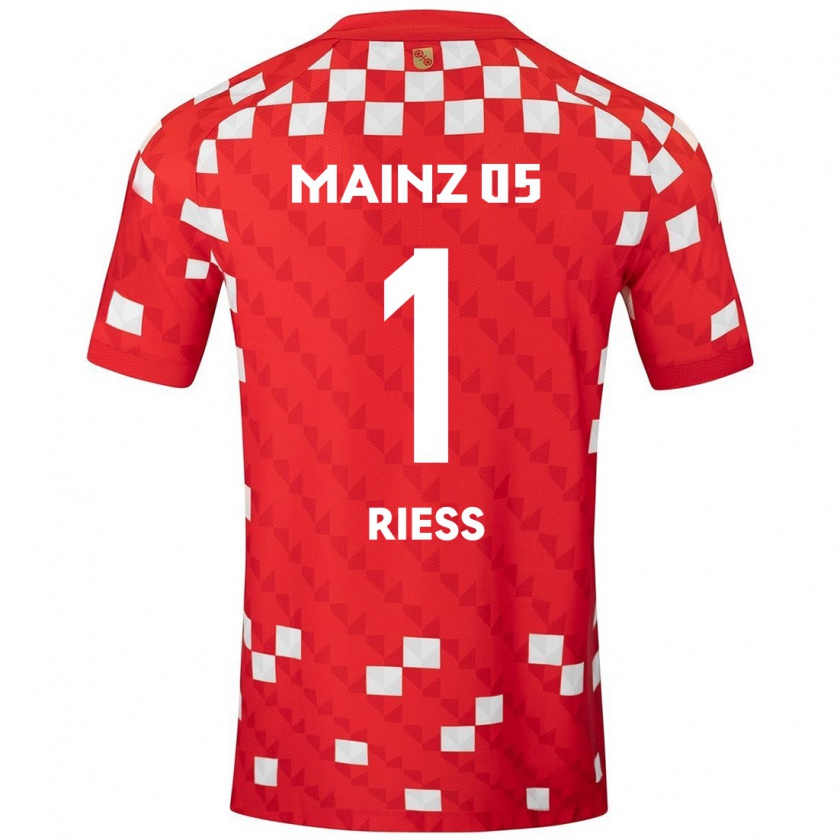 Kandiny Niño Camiseta Lasse Rieß #1 Blanco Rojo 1ª Equipación 2024/25 La Camisa