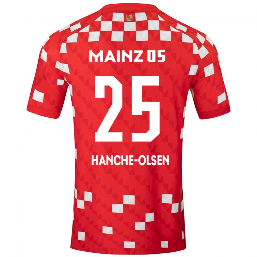 Kandiny Niño Camiseta Andreas Hanche-Olsen #25 Blanco Rojo 1ª Equipación 2024/25 La Camisa