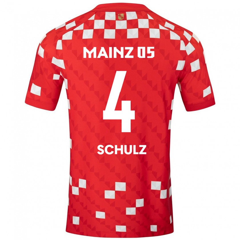 Kandiny Niño Camiseta Philipp Schulz #4 Blanco Rojo 1ª Equipación 2024/25 La Camisa