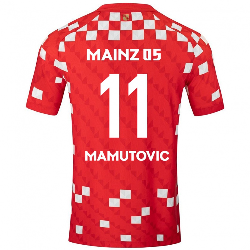 Kandiny Niño Camiseta David Mamutovic #11 Blanco Rojo 1ª Equipación 2024/25 La Camisa