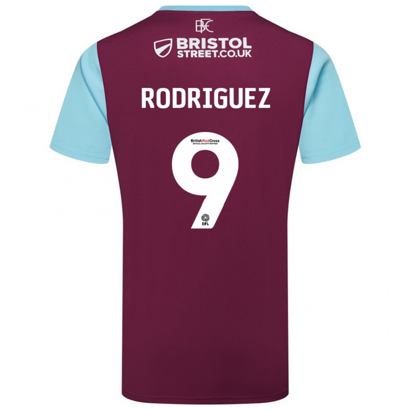 Kandiny Bambino Maglia Jay Rodríguez #9 Borgogna Azzurro Kit Gara Home 2024/25 Maglietta