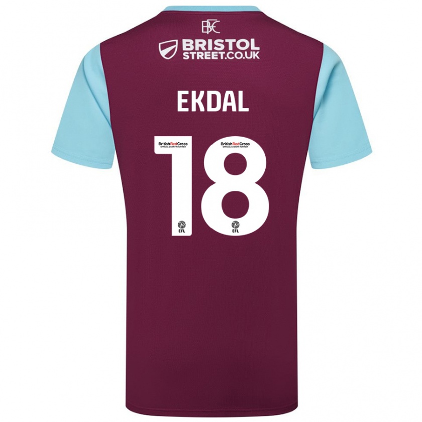 Kandiny Niño Camiseta Hjalmar Ekdal #18 Borgoña Azul Cielo 1ª Equipación 2024/25 La Camisa México