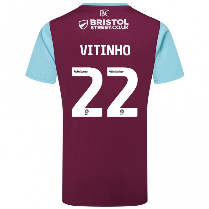 Kandiny Bambino Maglia Vitinho #22 Borgogna Azzurro Kit Gara Home 2024/25 Maglietta