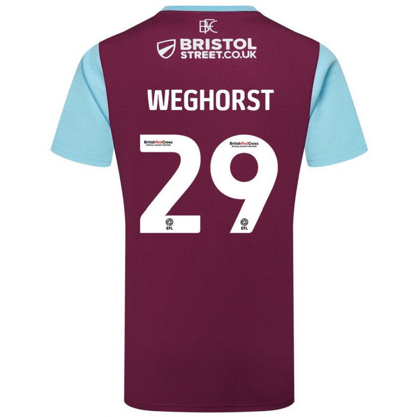 Kandiny Niño Camiseta Wout Weghorst #29 Borgoña Azul Cielo 1ª Equipación 2024/25 La Camisa México