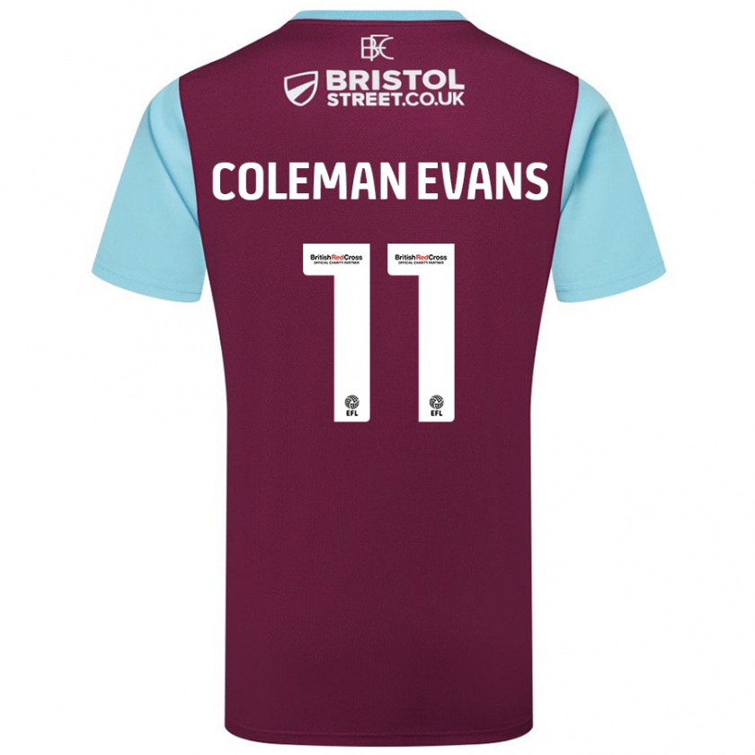 Kandiny Bambino Maglia Amaya Coleman-Evans #11 Borgogna Azzurro Kit Gara Home 2024/25 Maglietta