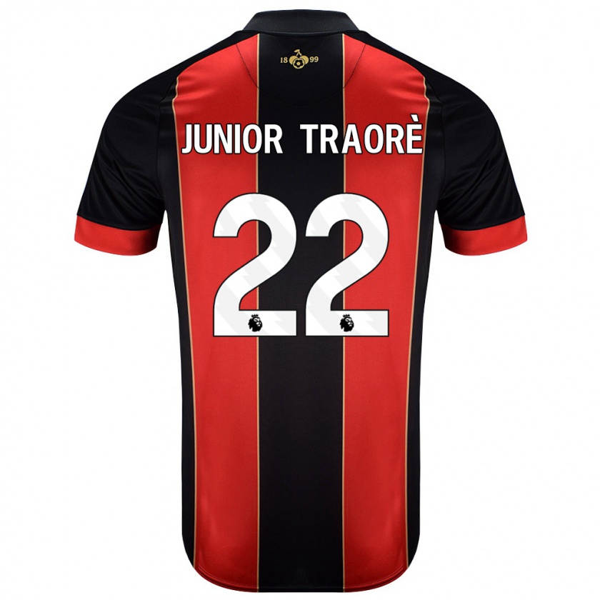 Kandiny Kinderen Hamed Junior Traorè #22 Rood Zwart Thuisshirt Thuistenue 2024/25 T-Shirt België