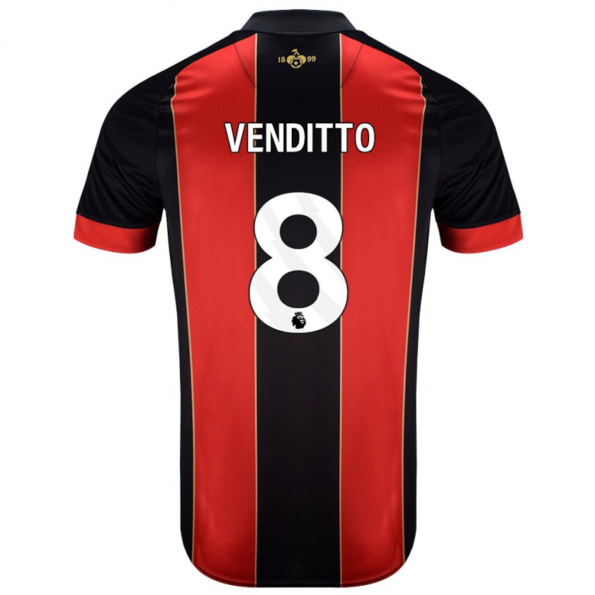 Kandiny Niño Camiseta Olivia Venditto #8 Rojo Negro 1ª Equipación 2024/25 La Camisa México