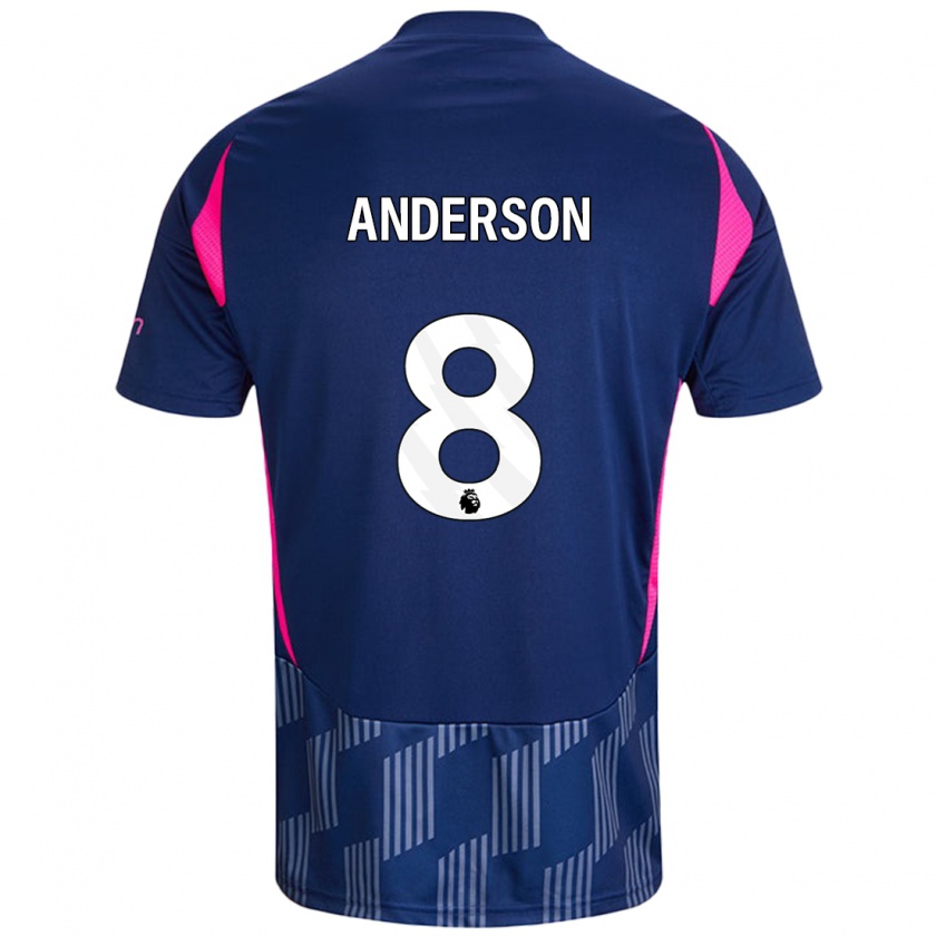 Kandiny Bambino Maglia Elliot Anderson #8 Blu Royal Rosa Kit Gara Away 2024/25 Maglietta