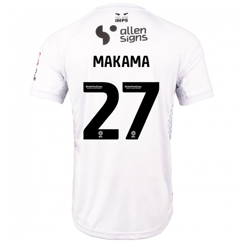 Kandiny Bambino Maglia Jovon Makama #27 Rosso Bianco Kit Gara Away 2024/25 Maglietta