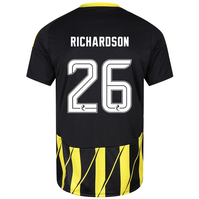 Kandiny Kinderen Jayden Richardson #26 Zwart Geel Uitshirt Uittenue 2024/25 T-Shirt