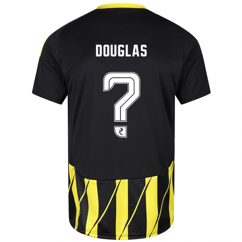 Kandiny Niño Camiseta Connor Douglas #0 Negro Amarillo 2ª Equipación 2024/25 La Camisa