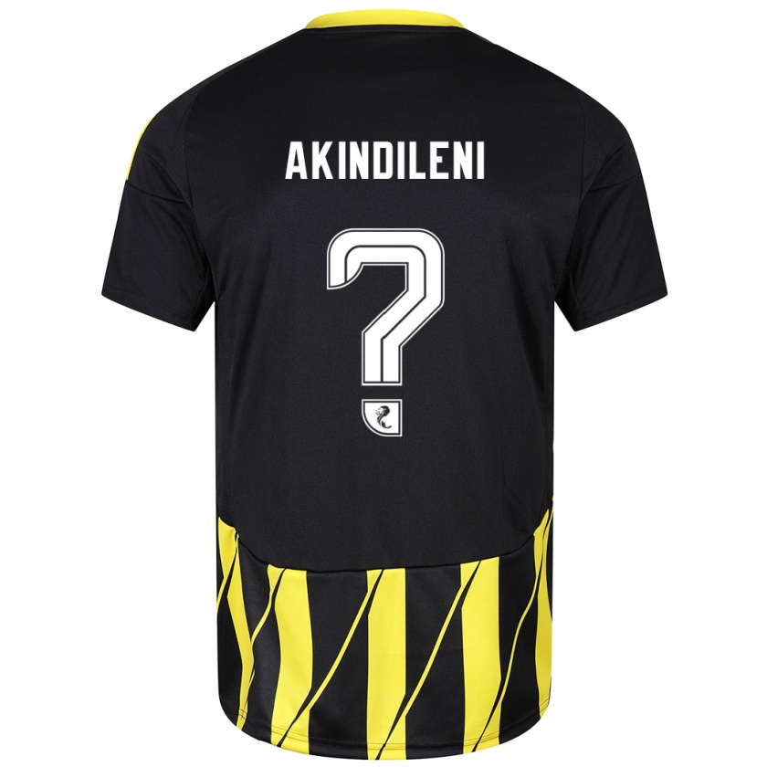 Kandiny Kinderen Timothy Akindileni #0 Zwart Geel Uitshirt Uittenue 2024/25 T-Shirt