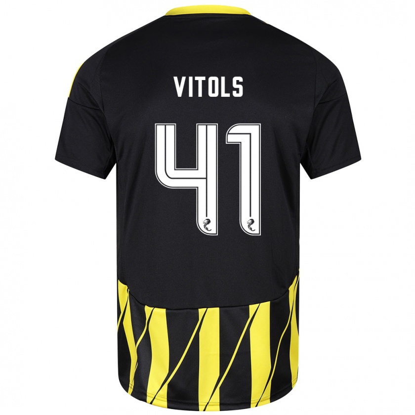 Kandiny Niño Camiseta Rodrigo Vitols #41 Negro Amarillo 2ª Equipación 2024/25 La Camisa