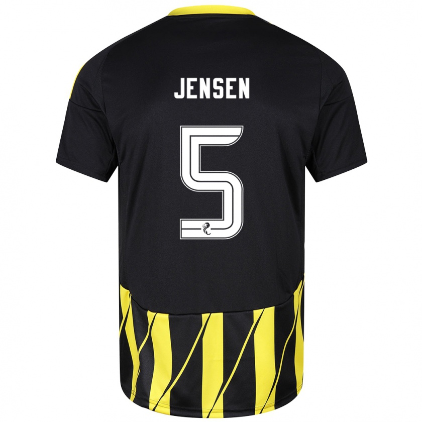 Kandiny Niño Camiseta Richard Jensen #5 Negro Amarillo 2ª Equipación 2024/25 La Camisa