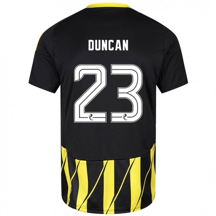 Kandiny Kinderen Ryan Duncan #23 Zwart Geel Uitshirt Uittenue 2024/25 T-Shirt België