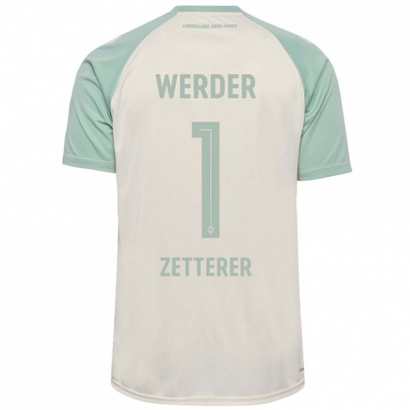 Kandiny Bambino Maglia Michael Zetterer #1 Bianco Sporco Verde Chiaro Kit Gara Away 2024/25 Maglietta