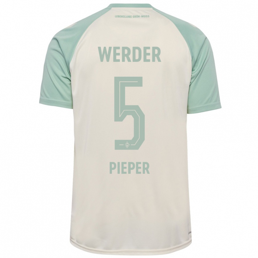 Kandiny Bambino Maglia Amos Pieper #5 Bianco Sporco Verde Chiaro Kit Gara Away 2024/25 Maglietta