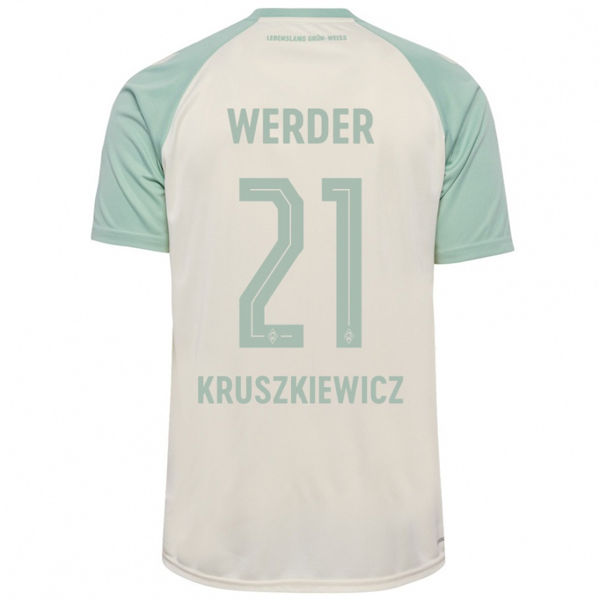 Kandiny Kinderen Jakub Kruszkiewicz #21 Off-White Lichtgroen Uitshirt Uittenue 2024/25 T-Shirt