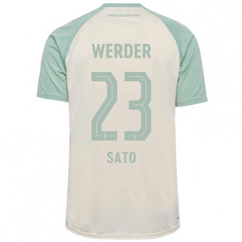 Kandiny Bambino Maglia Kein Sato #23 Bianco Sporco Verde Chiaro Kit Gara Away 2024/25 Maglietta