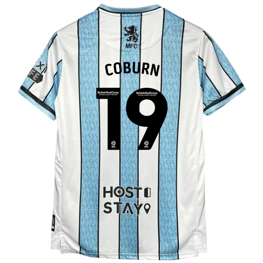 Kandiny Bambino Maglia Josh Coburn #19 Bianco Blu Kit Gara Away 2024/25 Maglietta