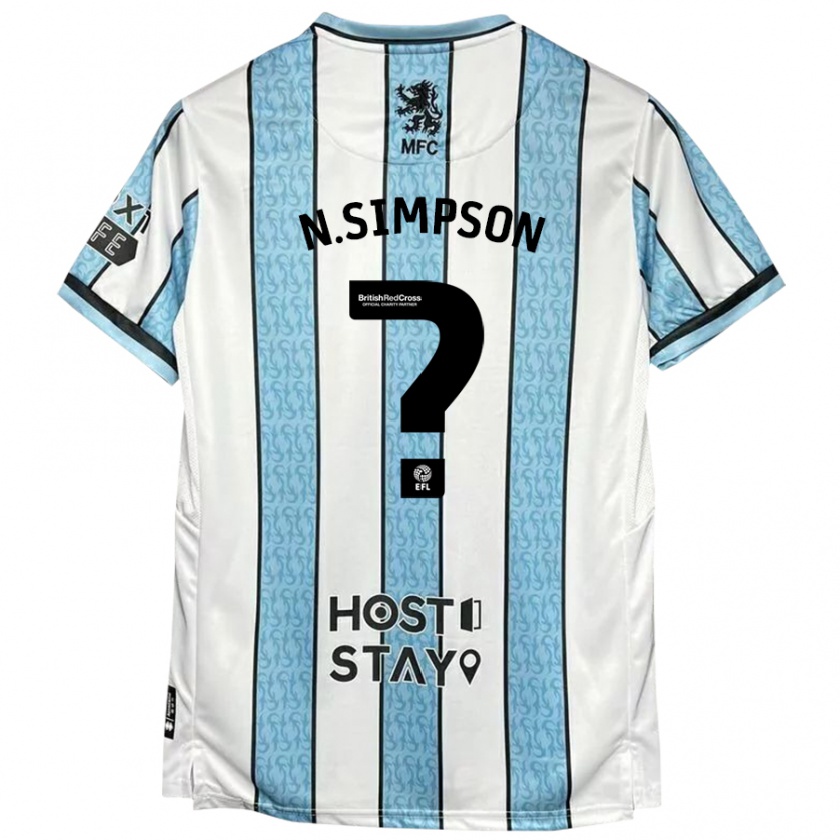 Kandiny Bambino Maglia Nathan Simpson #0 Bianco Blu Kit Gara Away 2024/25 Maglietta