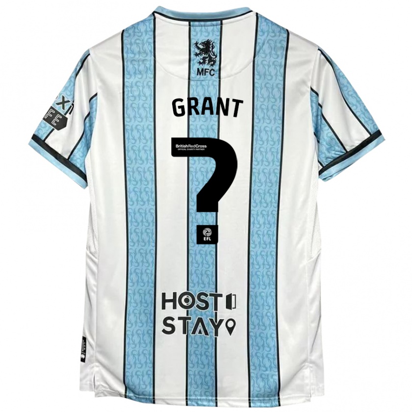 Kandiny Bambino Maglia George Grant #0 Bianco Blu Kit Gara Away 2024/25 Maglietta