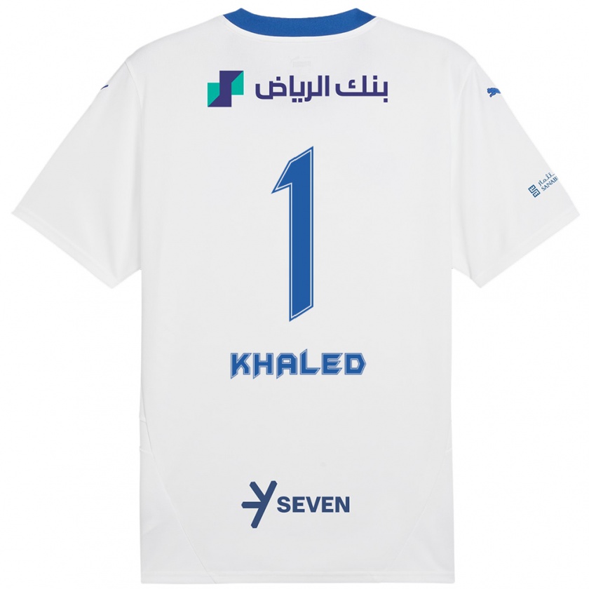 Kandiny Bambino Maglia Nawal Khaled #1 Bianco Blu Kit Gara Away 2024/25 Maglietta