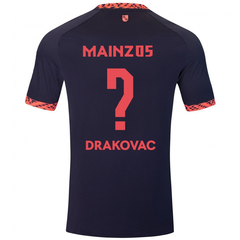 Kandiny Bambino Maglia Benjamin Drakovac #0 Blu Corallo Rosso Kit Gara Away 2024/25 Maglietta