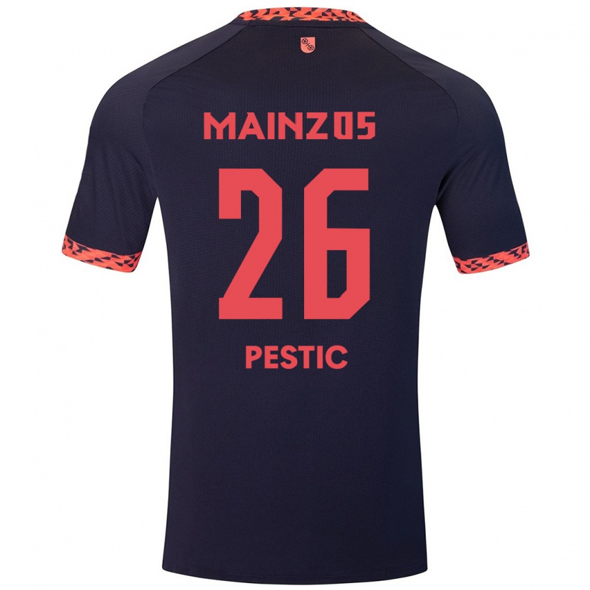 Kandiny Bambino Maglia Dominik Pestic #26 Blu Corallo Rosso Kit Gara Away 2024/25 Maglietta