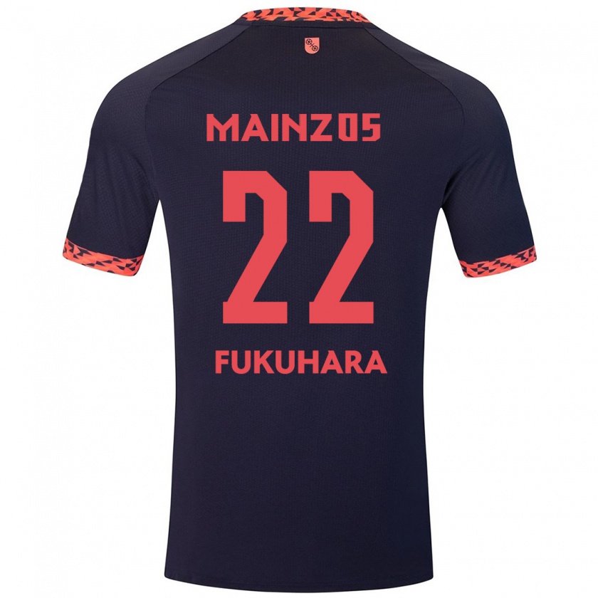 Kandiny Niño Camiseta Yuuka Fukuhara #22 Azul Coral Rojo 2ª Equipación 2024/25 La Camisa