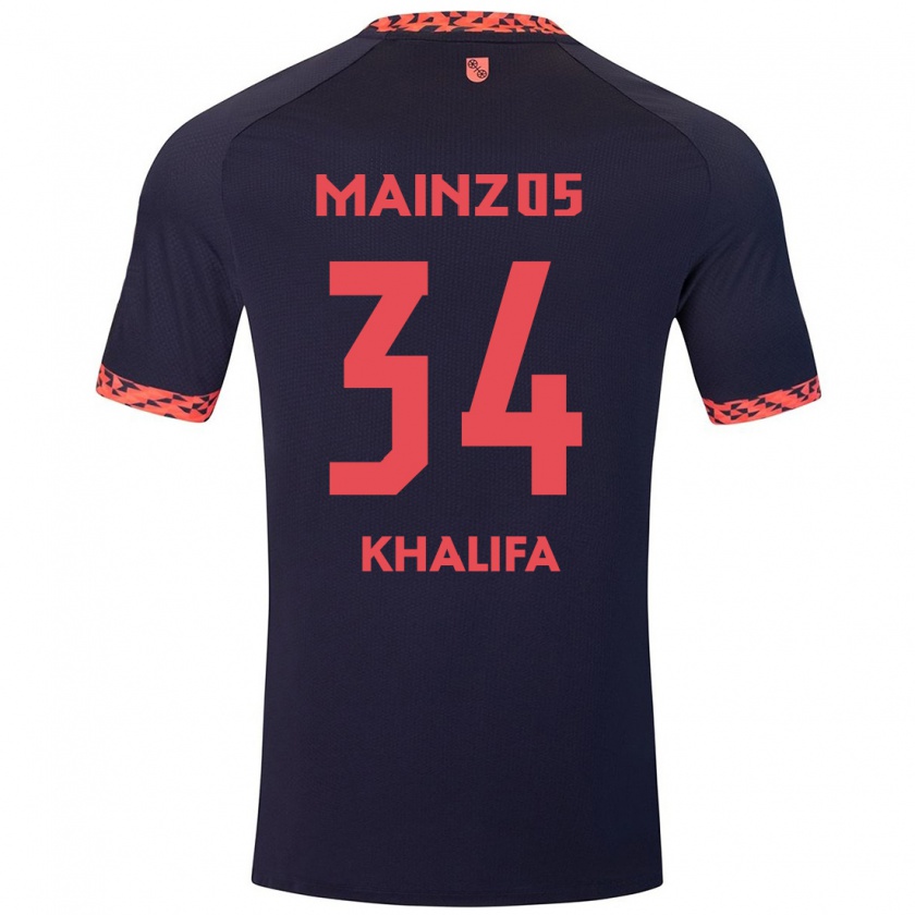 Kandiny Bambino Maglia Sarah Khalifa #34 Blu Corallo Rosso Kit Gara Away 2024/25 Maglietta