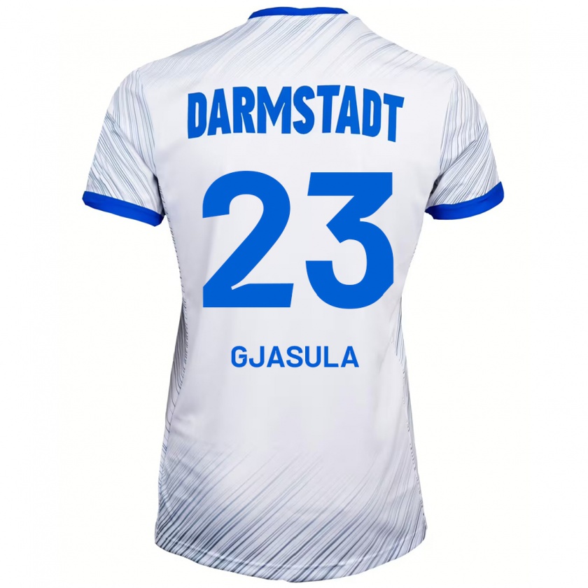 Kandiny Bambino Maglia Klaus Gjasula #23 Bianco Blu Kit Gara Away 2024/25 Maglietta