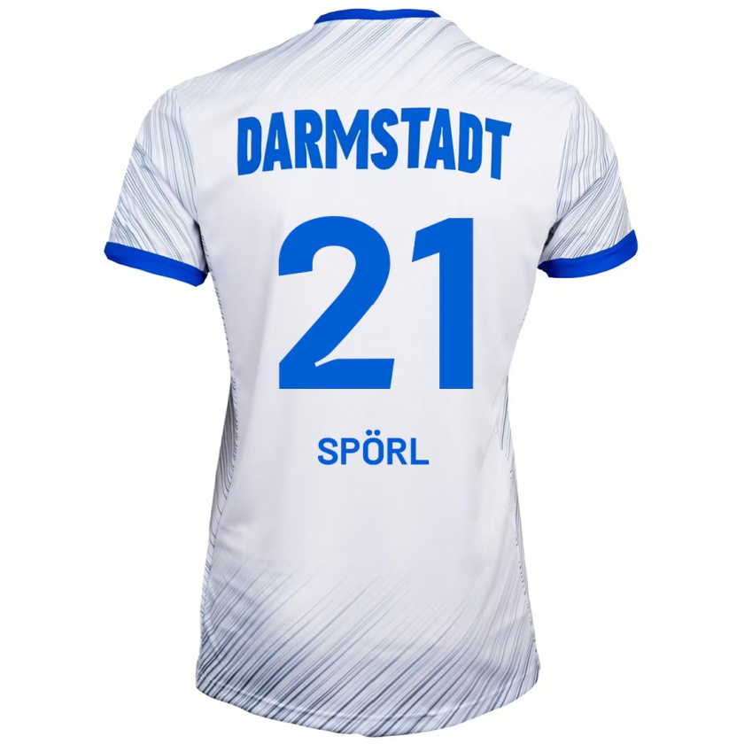 Kandiny Bambino Maglia Luca Spörl #21 Bianco Blu Kit Gara Away 2024/25 Maglietta