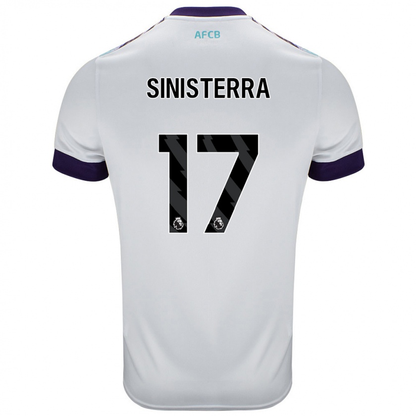 Kandiny Bambino Maglia Luis Sinisterra #17 Bianco Verde Viola Kit Gara Away 2024/25 Maglietta