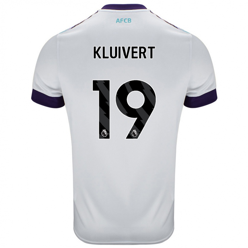 Kandiny Niño Camiseta Justin Kluivert #19 Blanco Verde Púrpura 2ª Equipación 2024/25 La Camisa