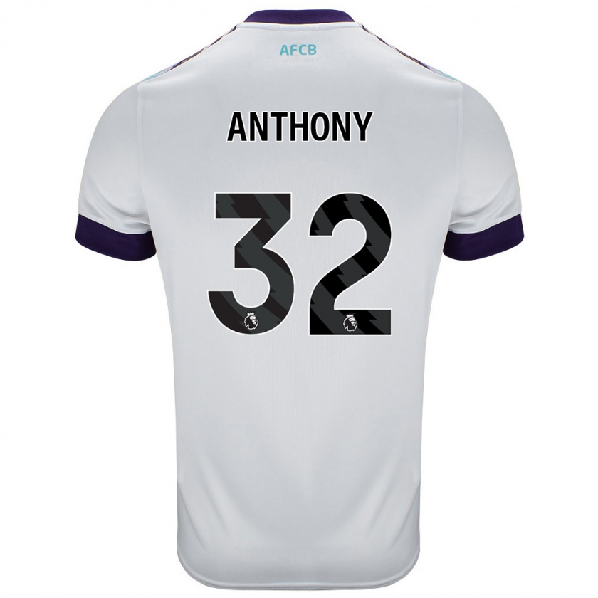 Kandiny Bambino Maglia Jaidon Anthony #32 Bianco Verde Viola Kit Gara Away 2024/25 Maglietta