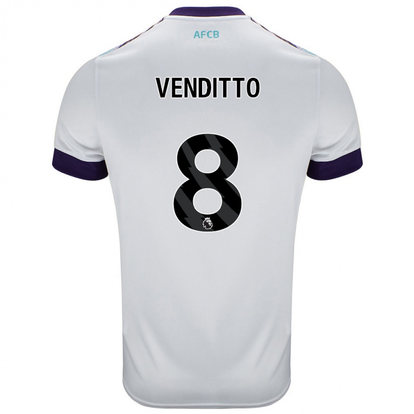 Kandiny Bambino Maglia Olivia Venditto #8 Bianco Verde Viola Kit Gara Away 2024/25 Maglietta