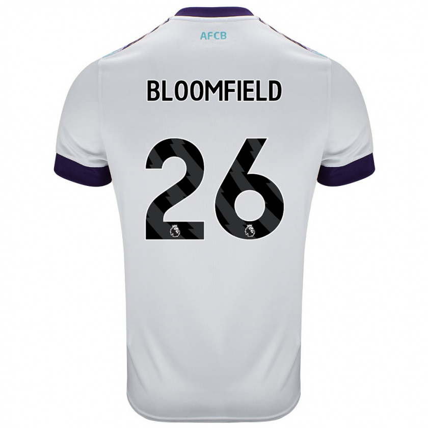 Kandiny Niño Camiseta Erin Bloomfield #26 Blanco Verde Púrpura 2ª Equipación 2024/25 La Camisa