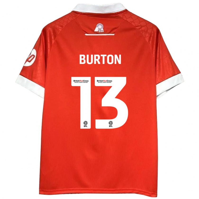 Kandiny Uomo Maglia Callum Burton #13 Rosso Bianco Kit Gara Home 2024/25 Maglietta