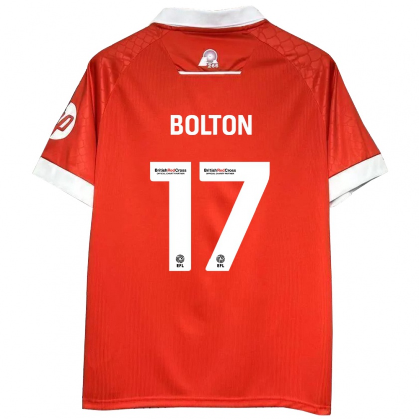 Kandiny Hombre Camiseta Luke Bolton #17 Rojo Blanco 1ª Equipación 2024/25 La Camisa