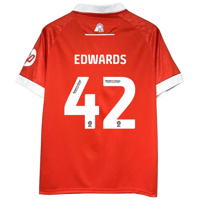 Kandiny Uomo Maglia Callum Edwards #42 Rosso Bianco Kit Gara Home 2024/25 Maglietta