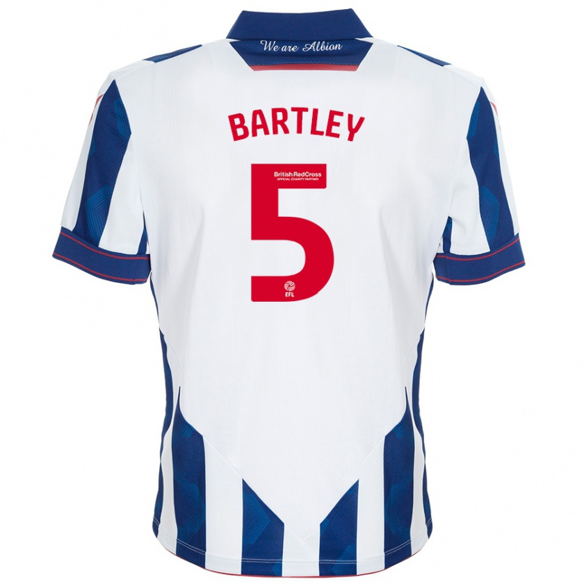 Kandiny Heren Kyle Bartley #5 Wit Donkerblauw Thuisshirt Thuistenue 2024/25 T-Shirt