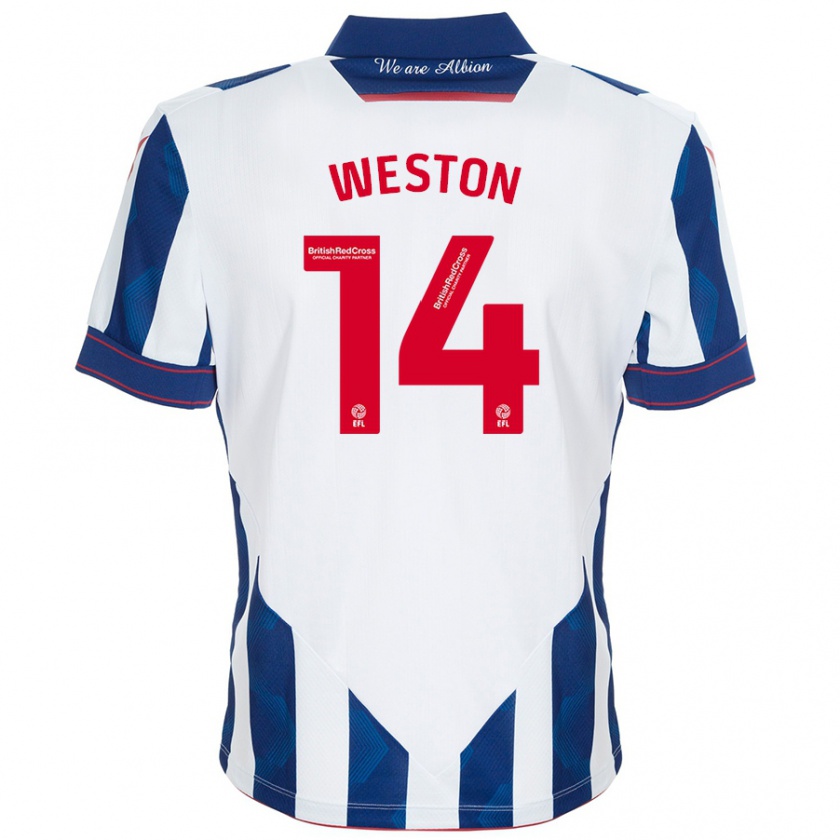 Kandiny Uomo Maglia Steph Weston #14 Bianco Blu Scuro Kit Gara Home 2024/25 Maglietta