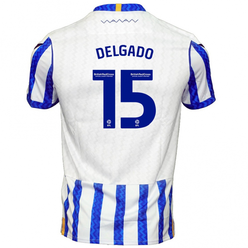 Kandiny Uomo Maglia Juan Delgado #15 Blu Bianco Kit Gara Home 2024/25 Maglietta