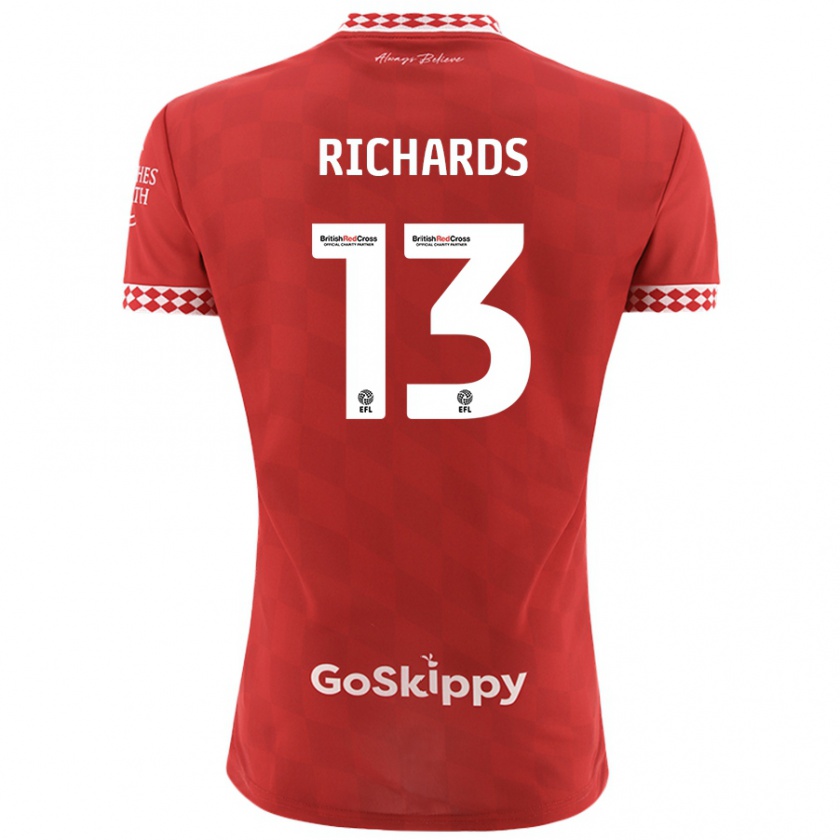 Kandiny Heren Harvey Wiles-Richards #13 Rood Thuisshirt Thuistenue 2024/25 T-Shirt