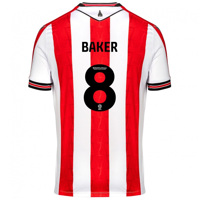 Kandiny Hombre Camiseta Lewis Baker #8 Rojo Blanco 1ª Equipación 2024/25 La Camisa