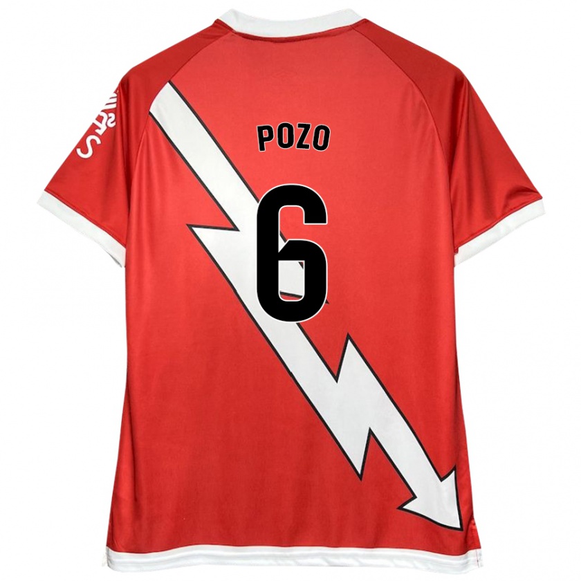 Kandiny Hombre Camiseta José Pozo #6 Blanco Rojo 1ª Equipación 2024/25 La Camisa