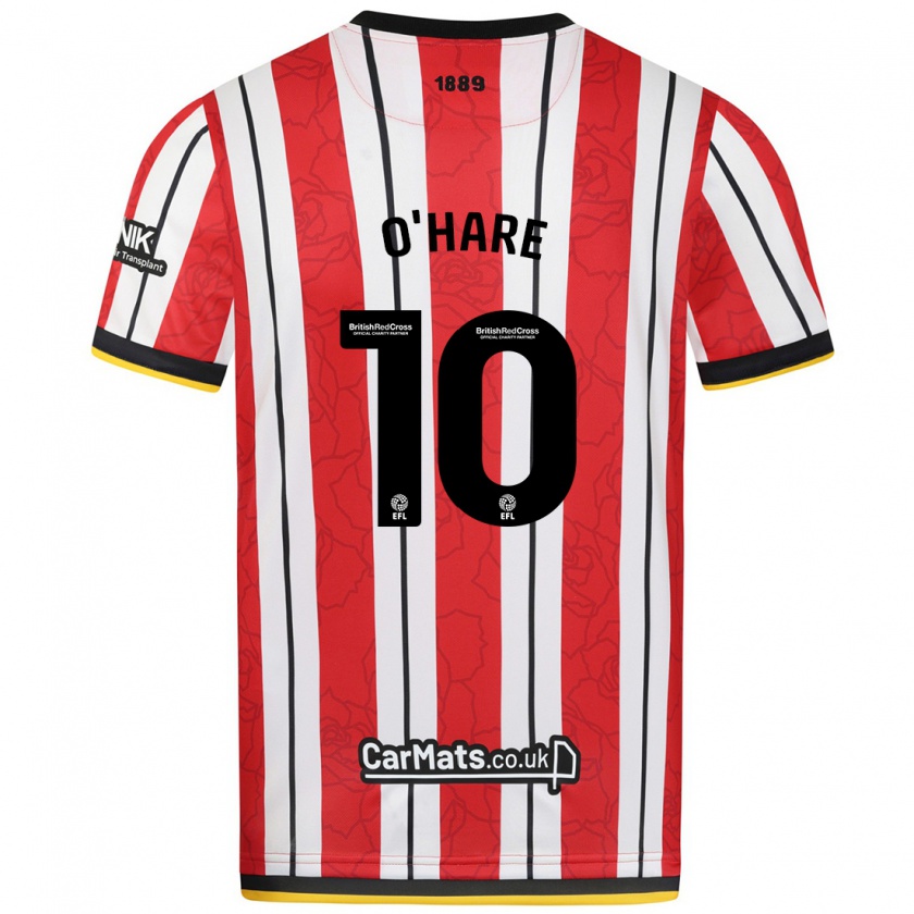 Kandiny Uomo Maglia Callum O'hare #10 Rosso Strisce Bianche Kit Gara Home 2024/25 Maglietta